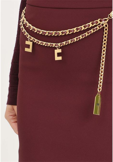 Short burgundy skirt for women with chain belt and logo charms ELISABETTA FRANCHI | GOT3646E2CG3